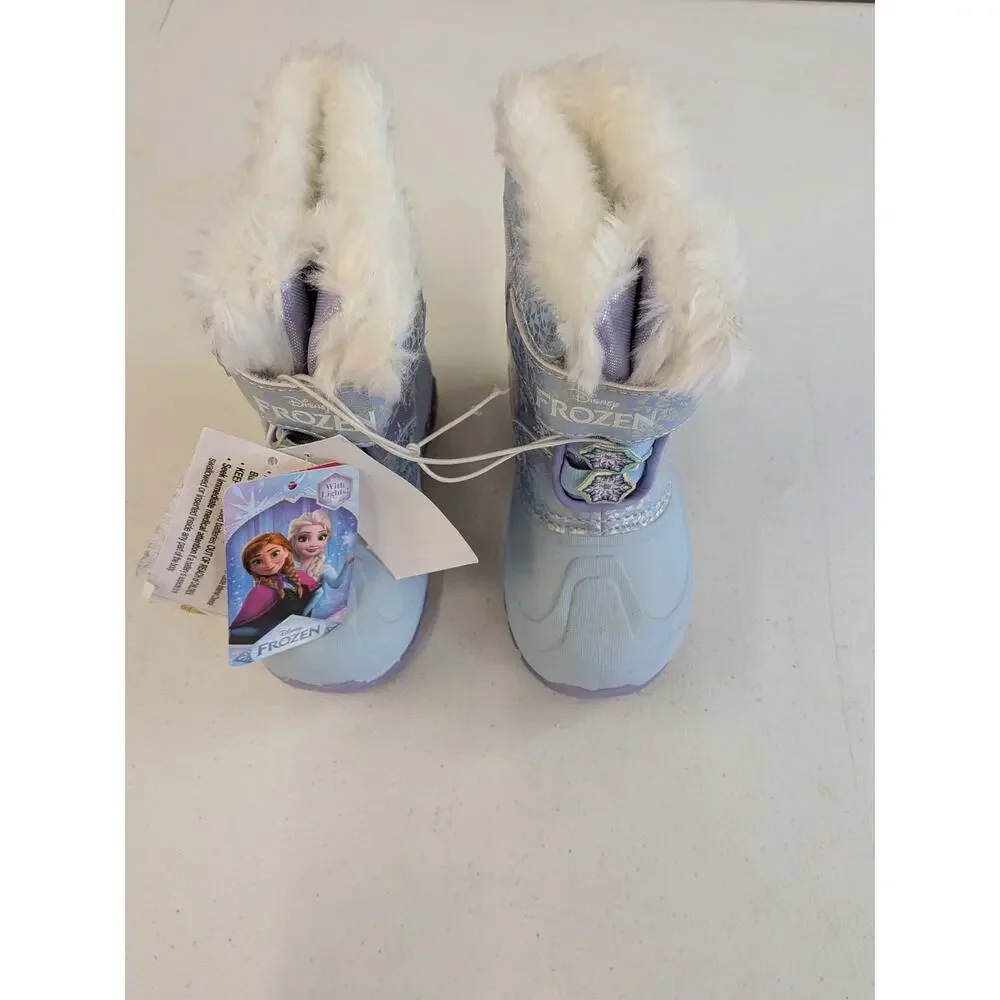 Disney Frozen Girls Winter Snow Boots – Anna & Olaf Faux Fur Light-Up Boots